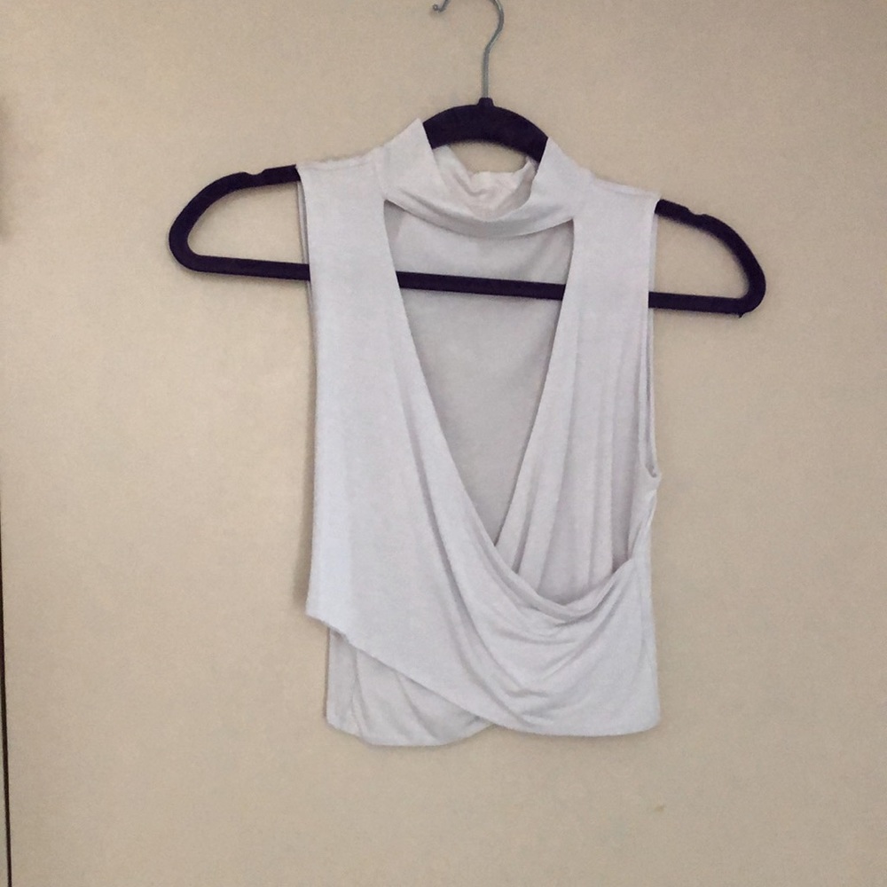 NWT Mock-neck Crop front wrap top! White! Poly/span jersey! New! Size S/M